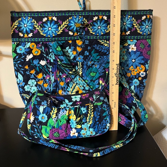 Vera Bradley Retired Midnight Blues Large Tote Bag with Matching Crossbody Bag - Picture 2 of 9